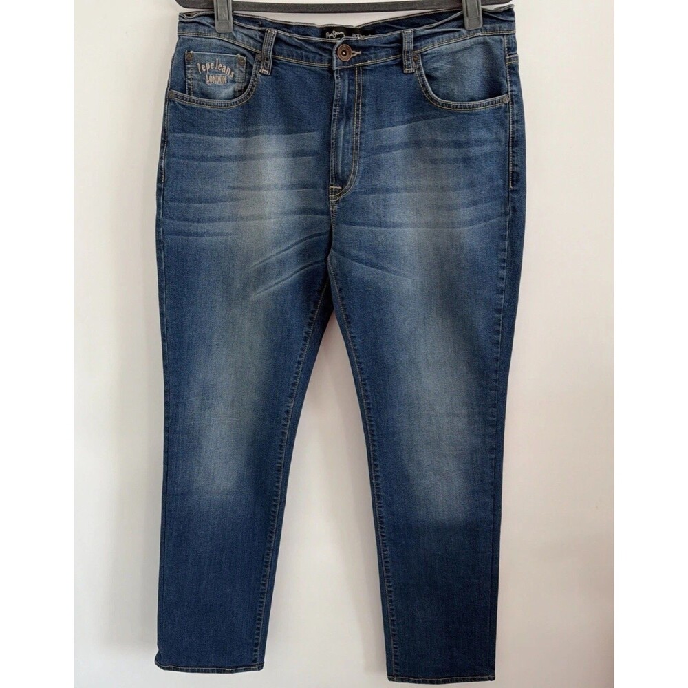Vtg Pepe Holborne Stretch Straight Leg Jeans Mens Sz 38x30 Blue Denim Faded Y2K